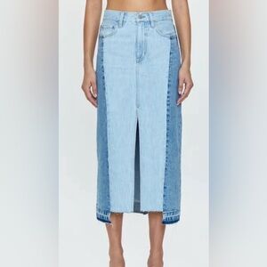 Pistola Alice Two-Tone Demi Midi Denim Skirt Size 26 Colorblock Raw Hem